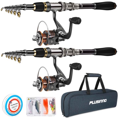 PLUSINNO Fishing Rod, Telescopic Fishing Rod and Reel Combo, Collapsible Travel Fishing Pole Rod Starter Kit, Carbon Fiber Fishing Rods and 12 +1 Bearings Steel, Fishing Gear Gifts for Men Adults