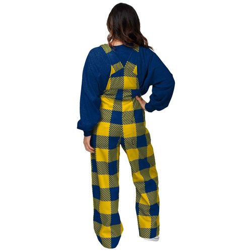 FOCO Michigan Wolverines NCAA Womens Plaid Bib Overalls - XL