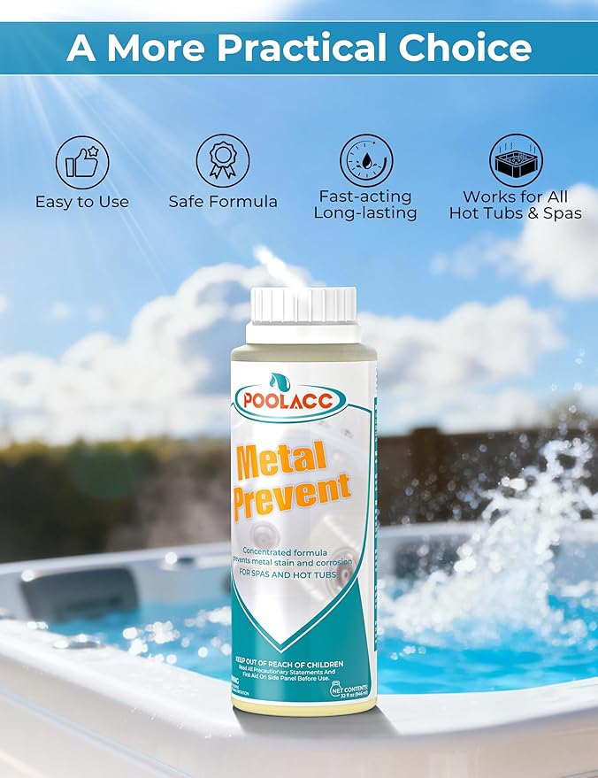 Metal Remover for Hot Tub & Spa, Metal & Stain Control, Prevents Metal Stains Formation and Corrosion, Compatible with Any Spa, Fast-Acting & Easy to Use, 32oz