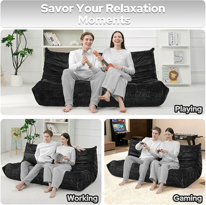 HABUTWAY Bean Bag Chair, Giant Bean Bag Chairs for Adults, 3 Seater Fireside Chair, Lazy Large Floor Bean Bag Sofa for Living Room, Bedroom, Dorm, Office (Black)