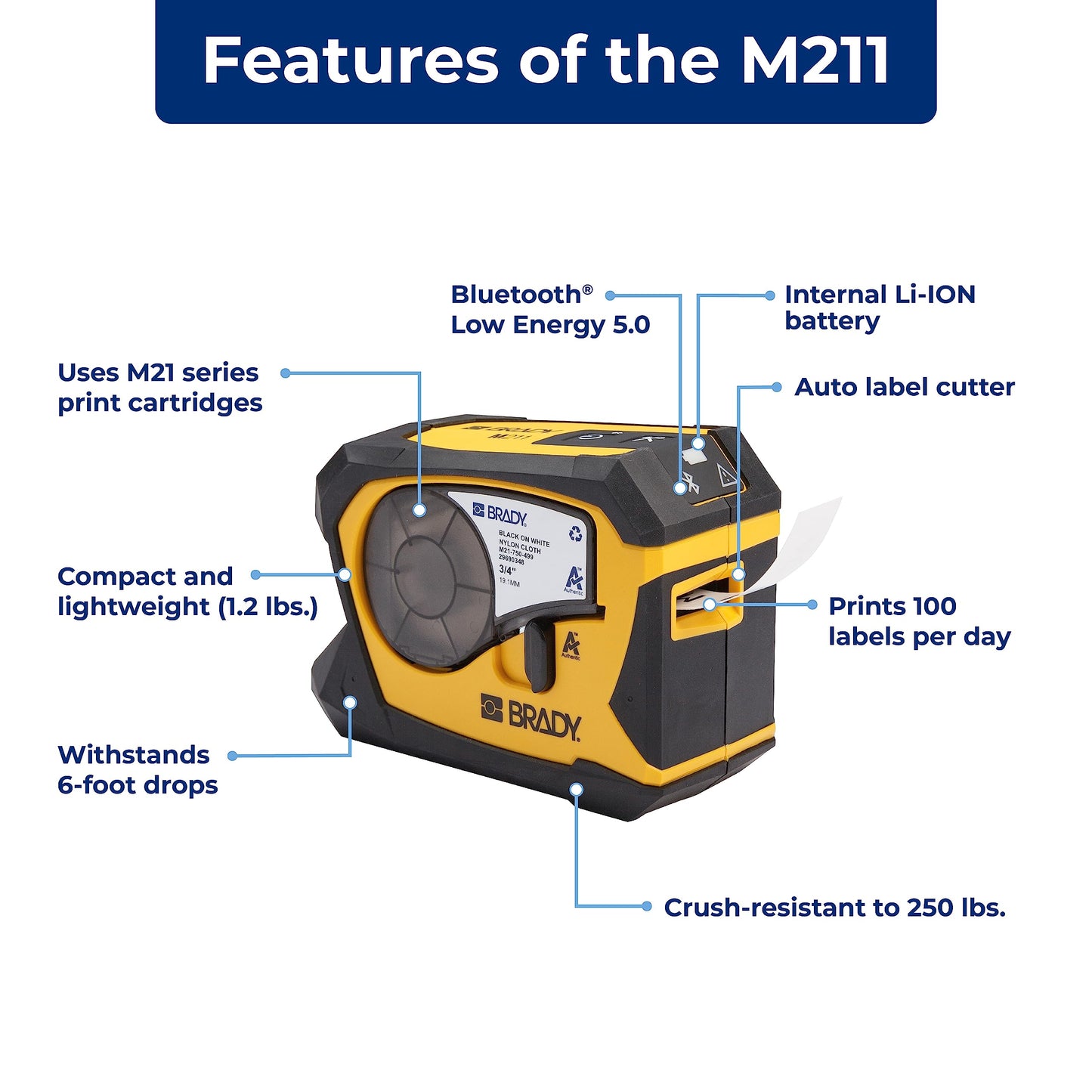 Brady M211 Portable Bluetooth Monochrome Label Printer, Yellow/Black