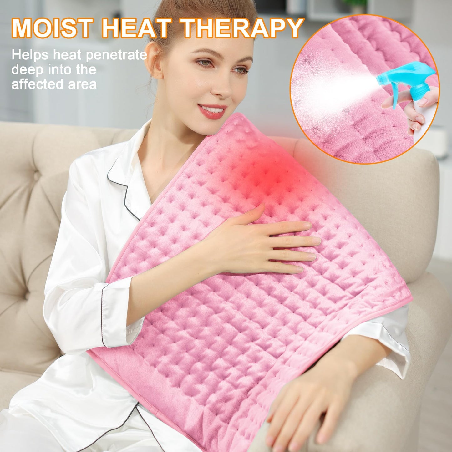 Deepsoon Heating Pad,Electric Heating Pads for Back,Neck,Abdomen,Moist Heating Pad for Shoulder,Knee,Arms,Legs,Dry/Moist Heat & Auto Shut Off,Christmas Gifts for Men and Women,BabyPink,33x17 Inch