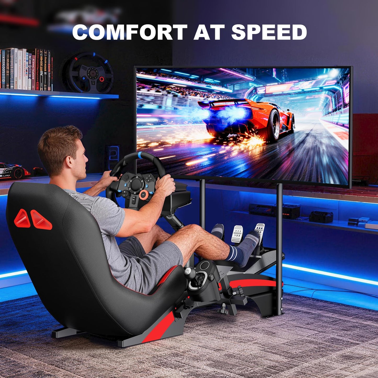 DIWANGUS Sim Racing Cockpit with Monitor Mount - F1 Style Steel Racing Simulator Cockpit with Seat Compatible with Logitech Thrustmaster Fanatec Moza Racing Games