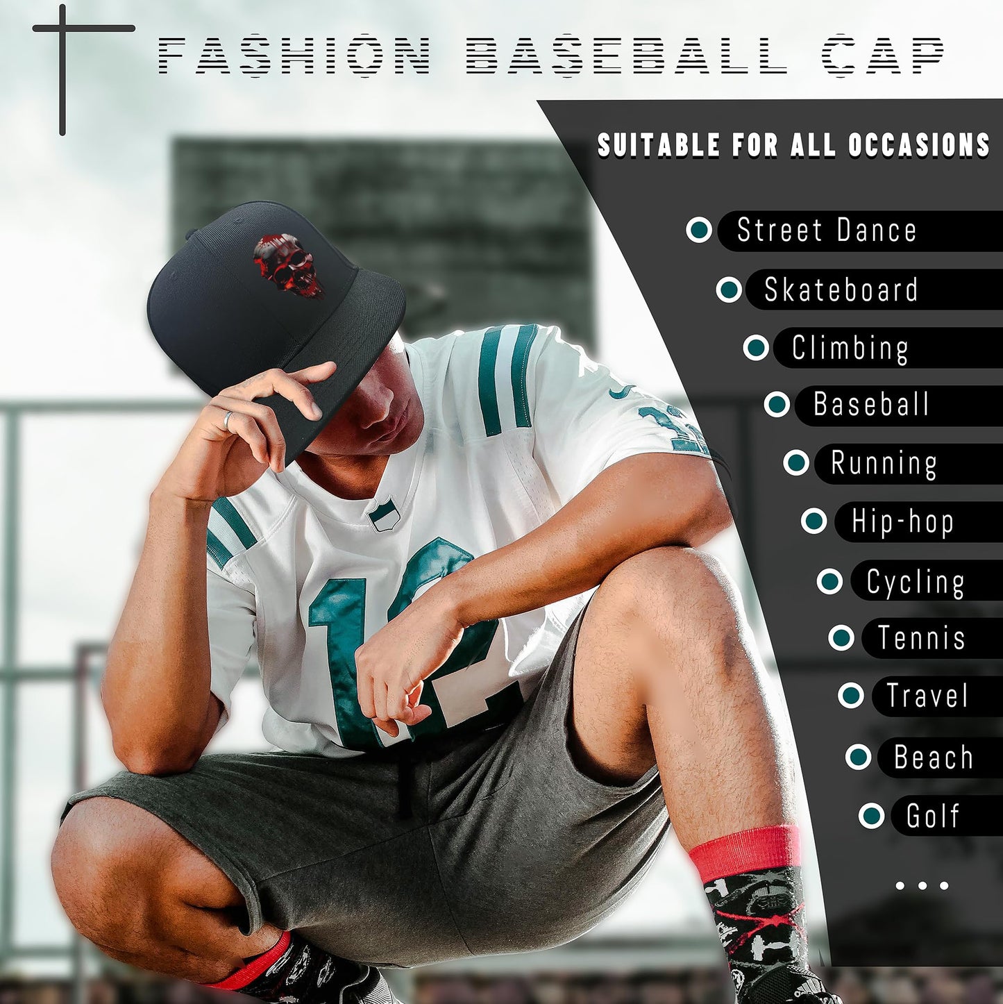 Horror Bleeding Skull Snapback Hats for Men Flat Bill Snap Backpack Baseball Hat for Women Skeleton Dad Trucker Hats Adjustable Baseball Cap Fitted Hats for Skateboarding Running