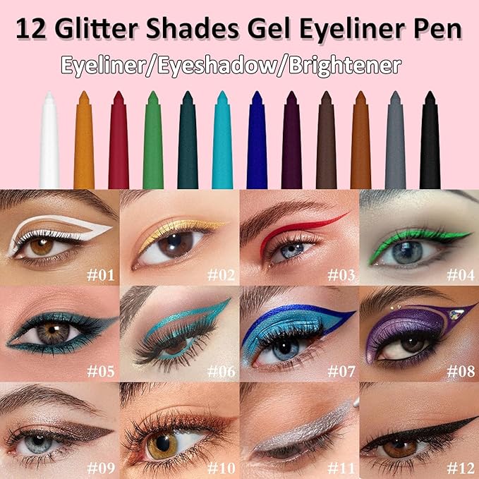 Purple Eyeliner Waterproof Purple Eyeliner Pencil Retractable purple gel eyeliner Smudge-proof Long Lasting Hypoallergenic (08#)