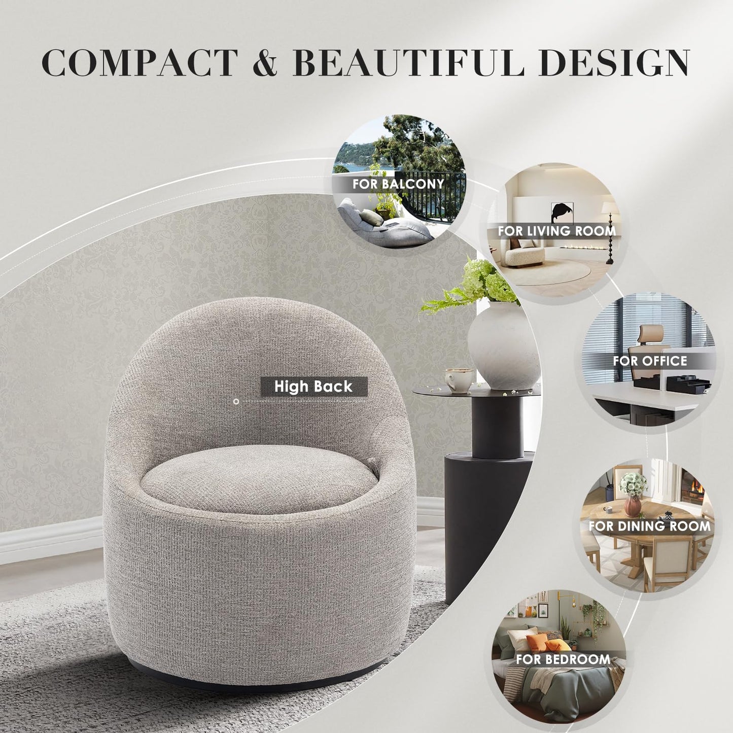 COLAMY Swivel Accent Chair, 360° Swivel Chair with Hidden Storage, Modern Small Barrel Swivel Armchair for Living Room/Bedroom, LightGrey