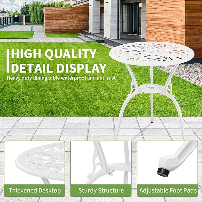 Withniture Patio Bistro Sets 3 Piece,Cast Aluminum Bistro Table and Chairs Set of 2 with 1.97" Umbrella Hole,All Weather Bistro Table Set Outdoor Patio Furniture for Garden,Yard(Butterfly White)