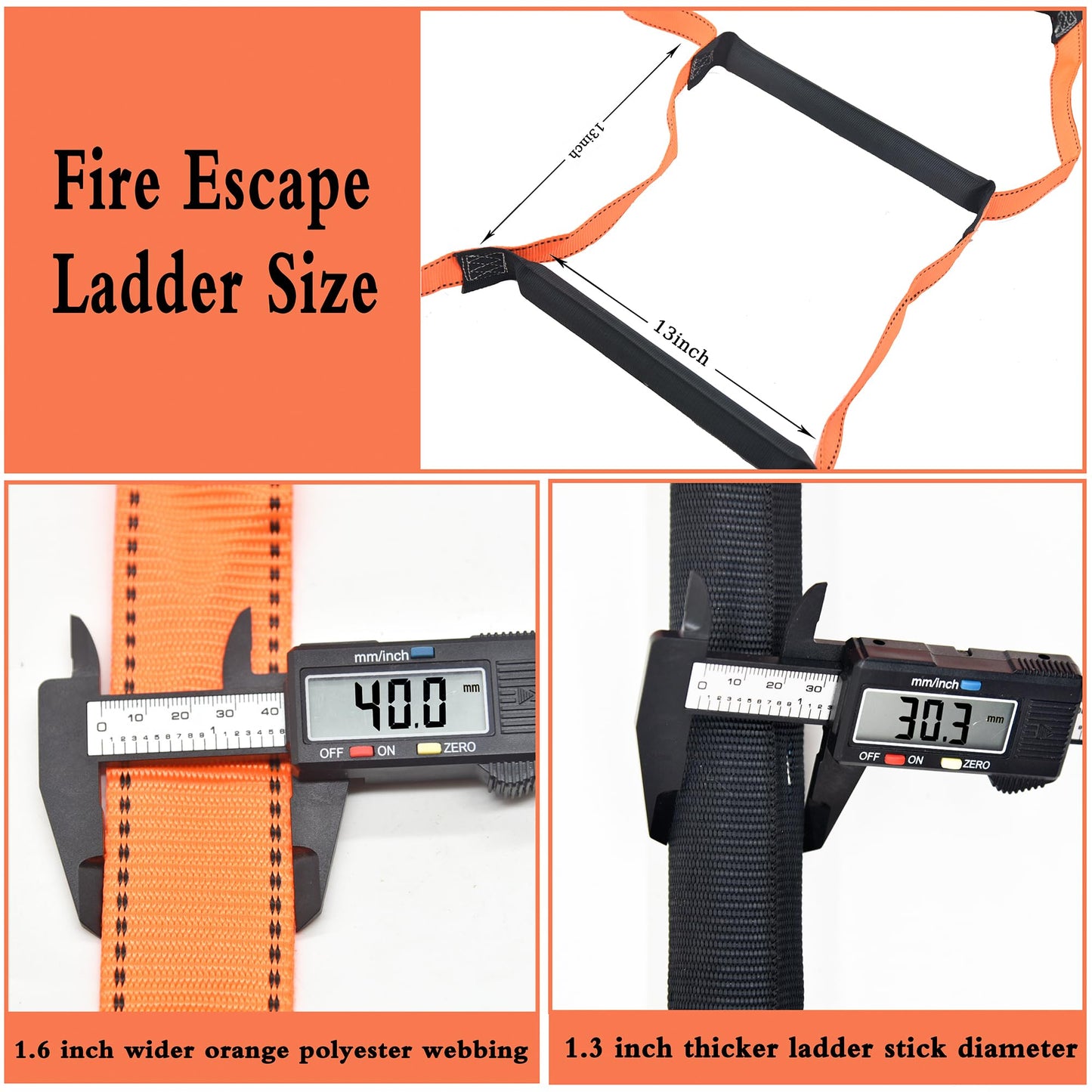 32.8 Feet Fire Escape Ladder Emergency Fire Ladder for 2-3 Story Homes Reusable Portable Safety Ladders for Windows, Balconies and Sailboats, Kayaks and More