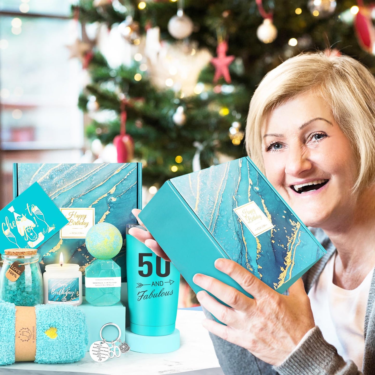50th Birthday Gifts for Her, 50th Birthday Gifts for Women, 50 Fabulous Gift for 50 Year Old Woman, 50 Year Old Gift Baskets, Unique 50 Bday Present Ideas for Her Mom Sister Friend Wife