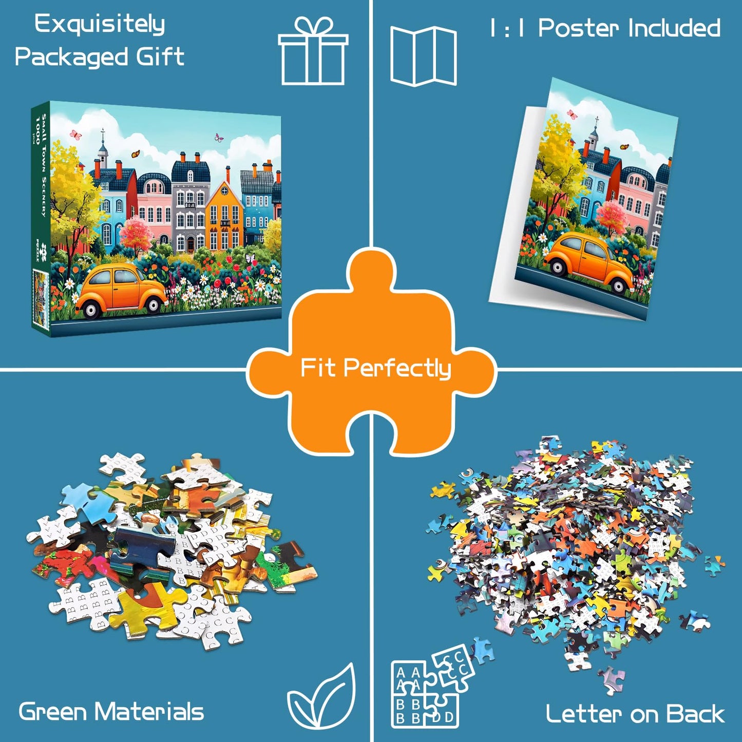TangMosaic 1000 Piece Puzzle for Adults, Small Town Scenery Jigsaw Puzzle, Impossible Puzzles Game, Interlock Perfectly No Dust, Home Decoration Puzzle, Gift for Friends Parents Kids Couples