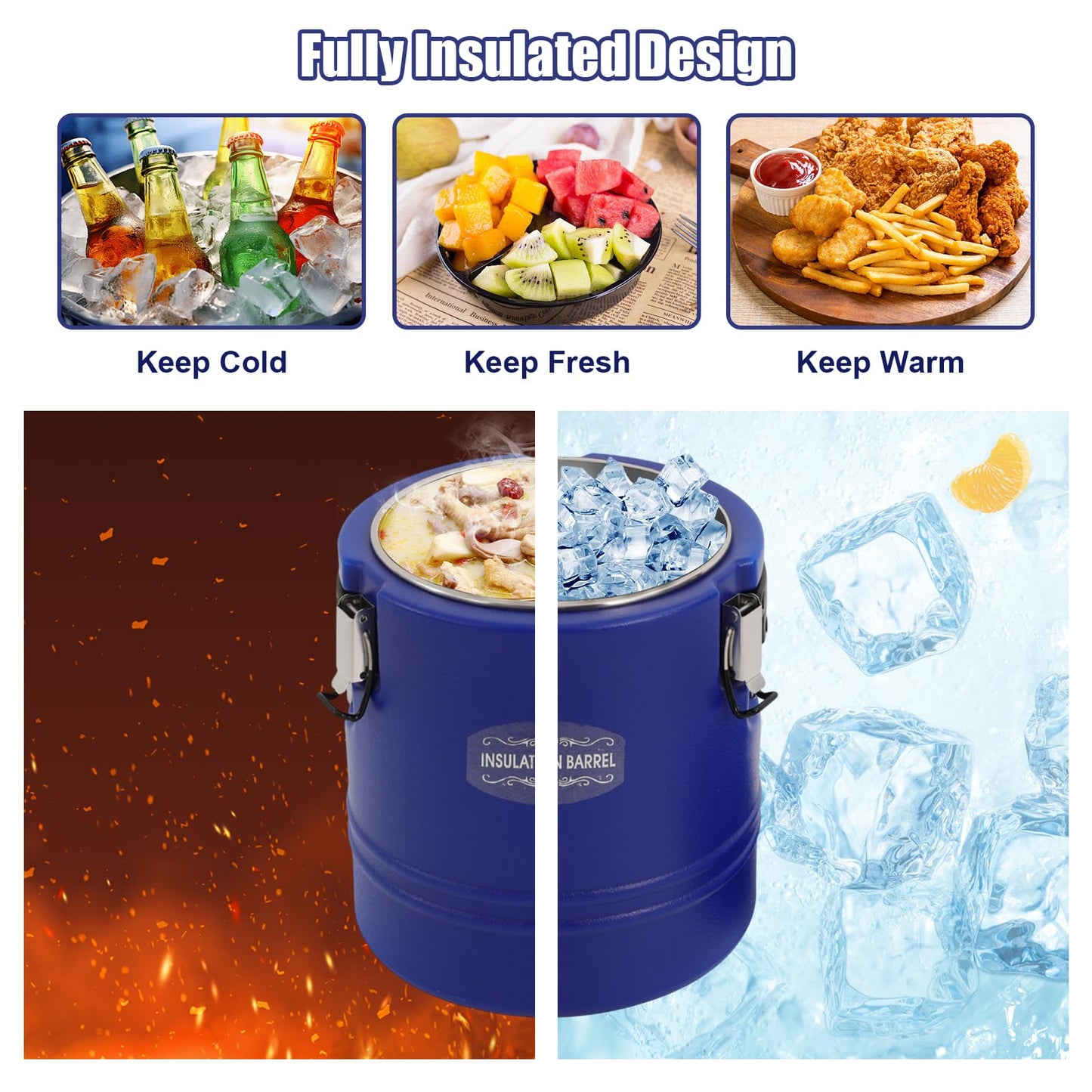 Bulelula 15.9QT Insulated Soup Container 4 Gallon Commercial Food Warmer for Hot&Cold Food, Hot Box for Catering, Food Cooler Soup Carrier for Restaurant, Canteen 6H Insulation Time (Blue)