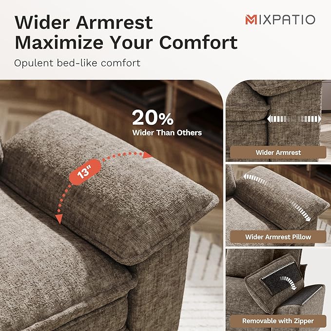 MIXPATIO L-Shaped Cloud Modular Sofa Set, Deep Seat 2-Piece 4-Seater Sectional Couch & Removable Arms, Plush Chenille for Living Room - Smoky Gray