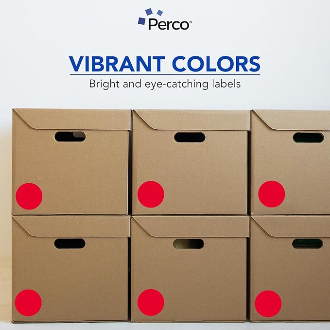 Perco Red 3-Inch Perforated Circle Dot Sticker Labels — 10 Rolls, 5,000 Round Stickers — with Permanent Adhesive for Moving Boxes, Sale Signage, Displays, Status Messaging—Made in USA