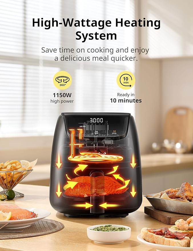 COMFEE' 2.2 Quart Compact Digital Air Fryer with Touch Screen, 360-Degrees Hot Air Circulation, Ceramic Basket, and 4 Cooking Presets