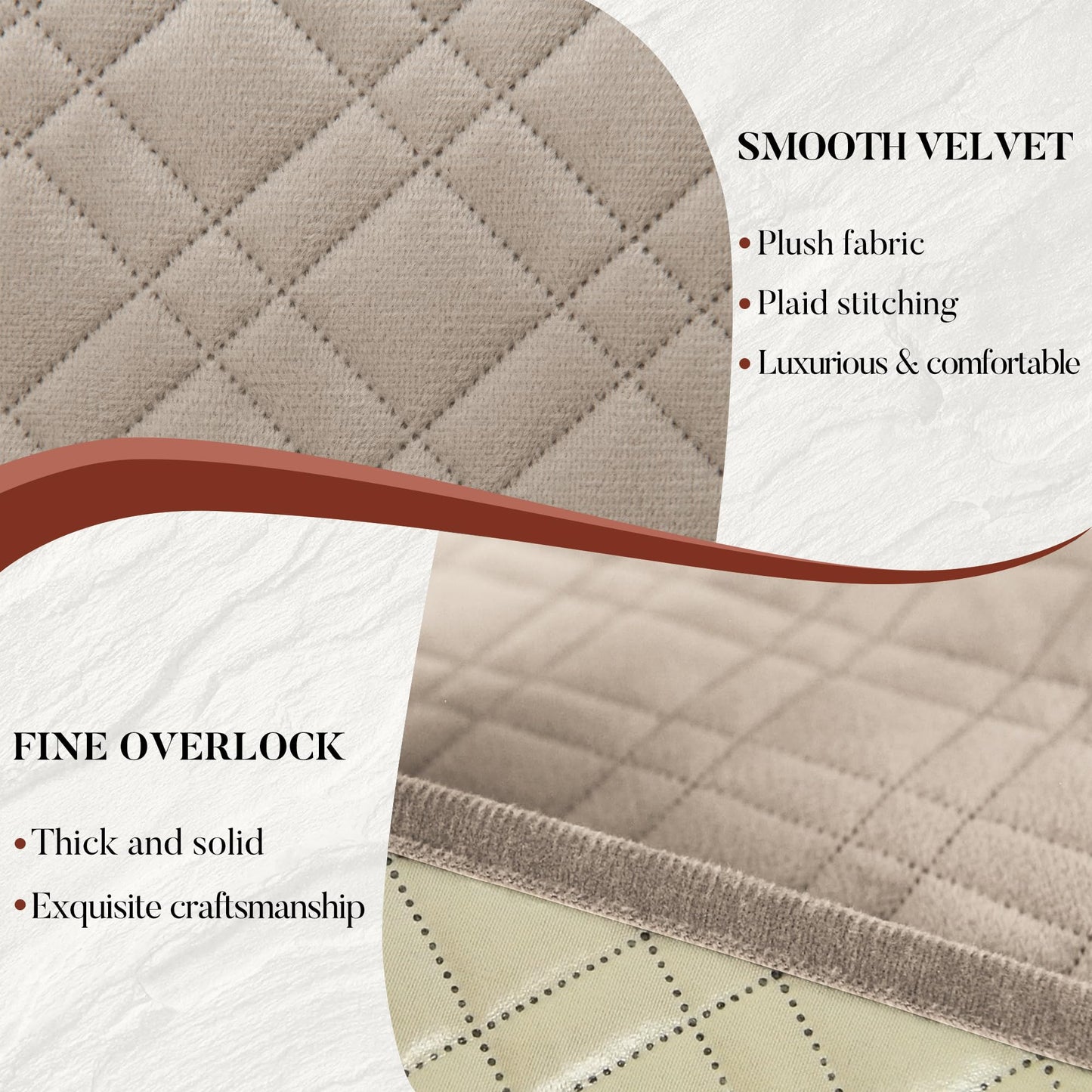 YUEVELLA Velvet 1OO% Waterproof Reclining Sectional Couch Covers for Sectional Sofa L Shape 7-Piece Quilted Corner Recliner Sofa Cover Slipcovers Set Washable (5 Seater, Khaki)
