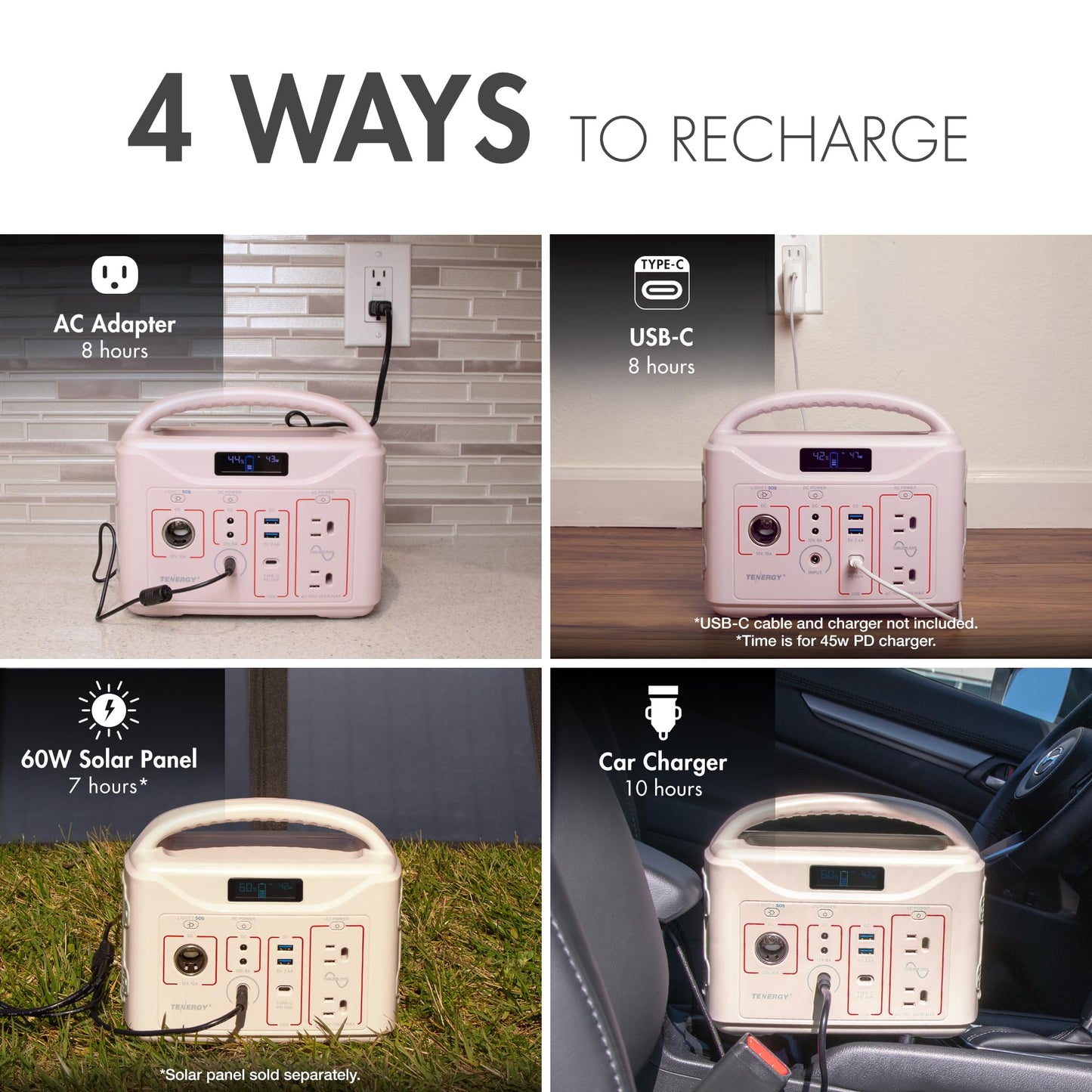 Tenergy T320 Portable Power Station, 300Wh Battery, 110V/200W (Surge 400W) Two Pure Sine Wave Ac Outputs, Usb Type C Pd 45W, Mob