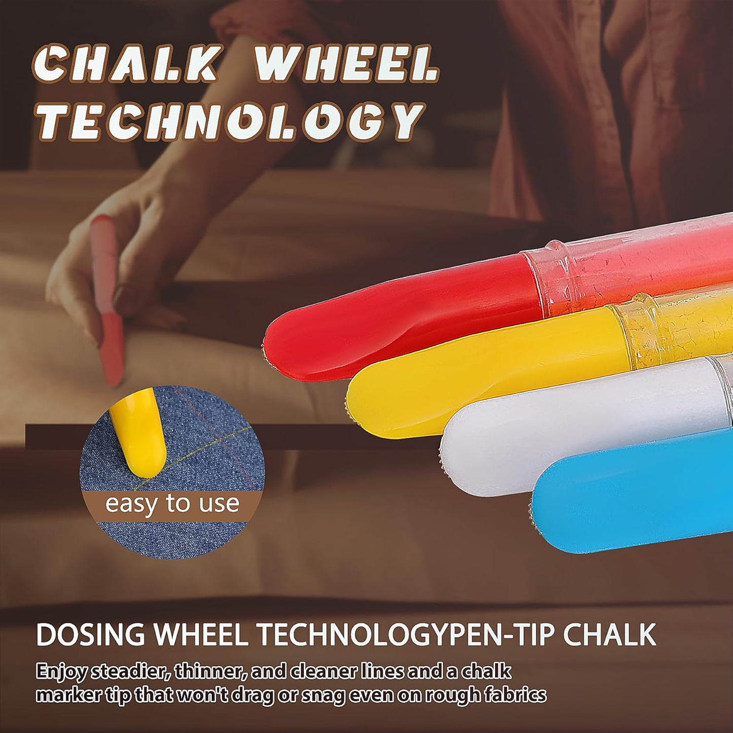 Fabric Chalk Markers for Sewing,Quilting,Crafting|Erasable Tailor Chalk|Work on Various Fabrics|Dosing Wheel Drawing Patterns Precise Line(2pk White professional tailors chalks pencil&1Ruler)