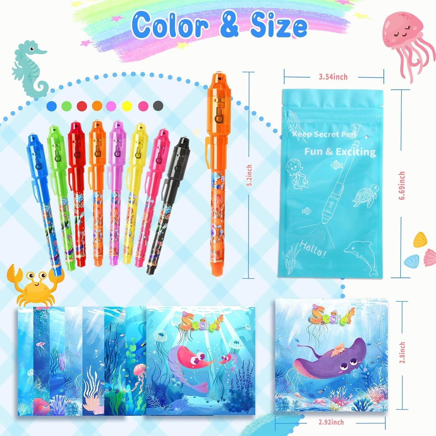 Invisible Ink Pens, 16 Pack Spy Magic Markers Pen with UV Light & Notebook Set, Secret Message Ink Pen Party Favors for Kids 4-12, Boy Birthday Gift Classroom Prizes Goody Bag Stuffers Supplies