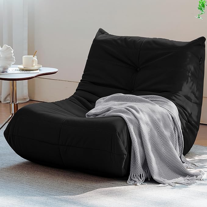 Bean Bag Chair, Fireside Chair Bean Bag Sofa for Adults, Bean Bag Chairs for Teens with High-Resilience Foam, Memory Foam & Non-Slip Base Bean Bag for Living Room, Bedroom, Office (Suede, Black)