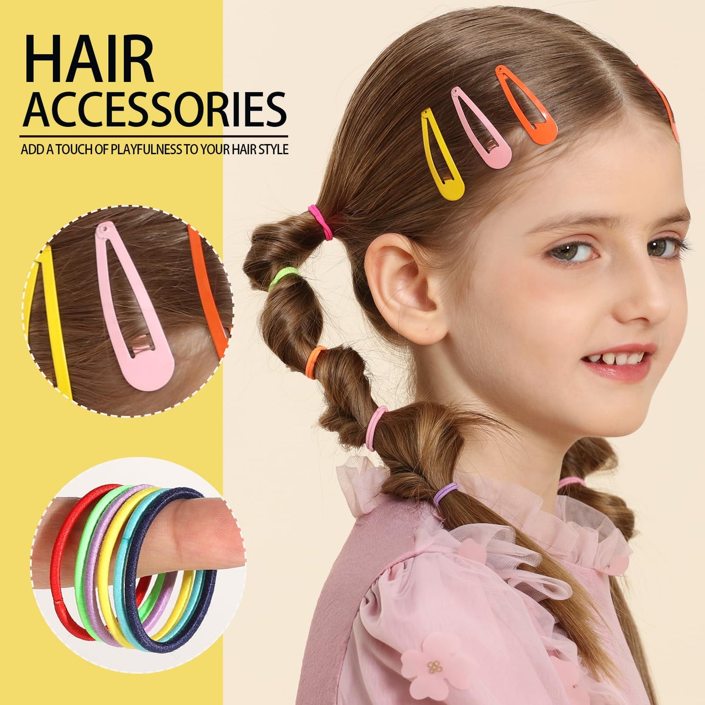 YGDZ Hair Accessories Set: Colorful Rubber Bands, Cotton Hair Ties, Ponytail Holders, Hair Clips with Organizer Box for Girls, Toddlers