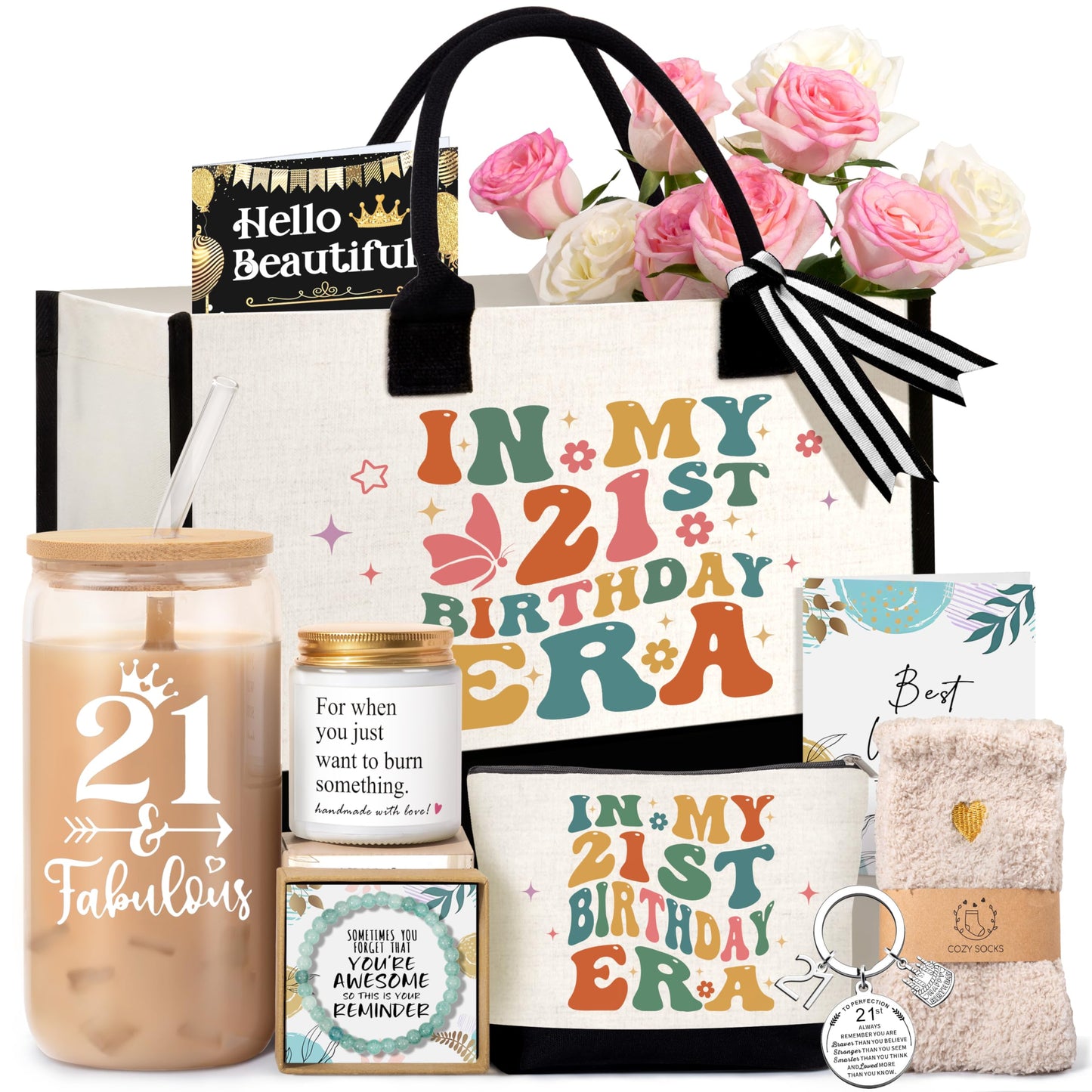 21st Birthday Gifts for Her Women, Happy 21st Birthday Basket Gifts for 21 Year Old Female, Cool 21th Birthday Ideas for Daughter Sister Friend Girlfriend, Unique Funny 21th Birthday Presents