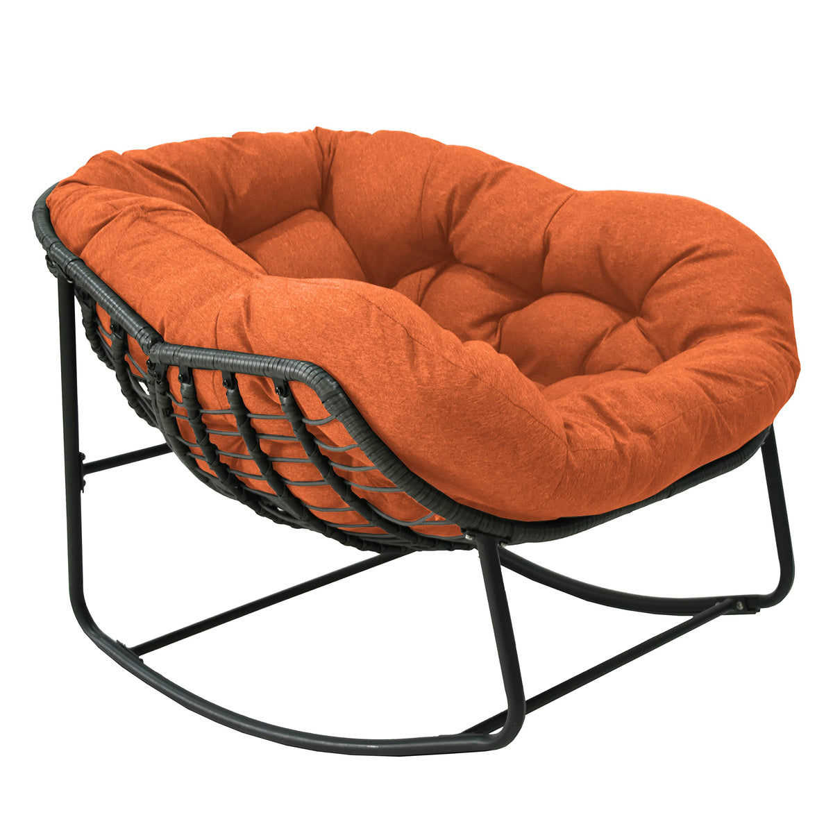 Outdoor Papasan Rocking Chair - Oversized Rattan Egg Chair with Thick Cushion, 330 lbs Capacity, Waterproof Wicker Lounge Chair for Patio, Porch, Living Room, Bedroom, Balcony & Garden (Orange)