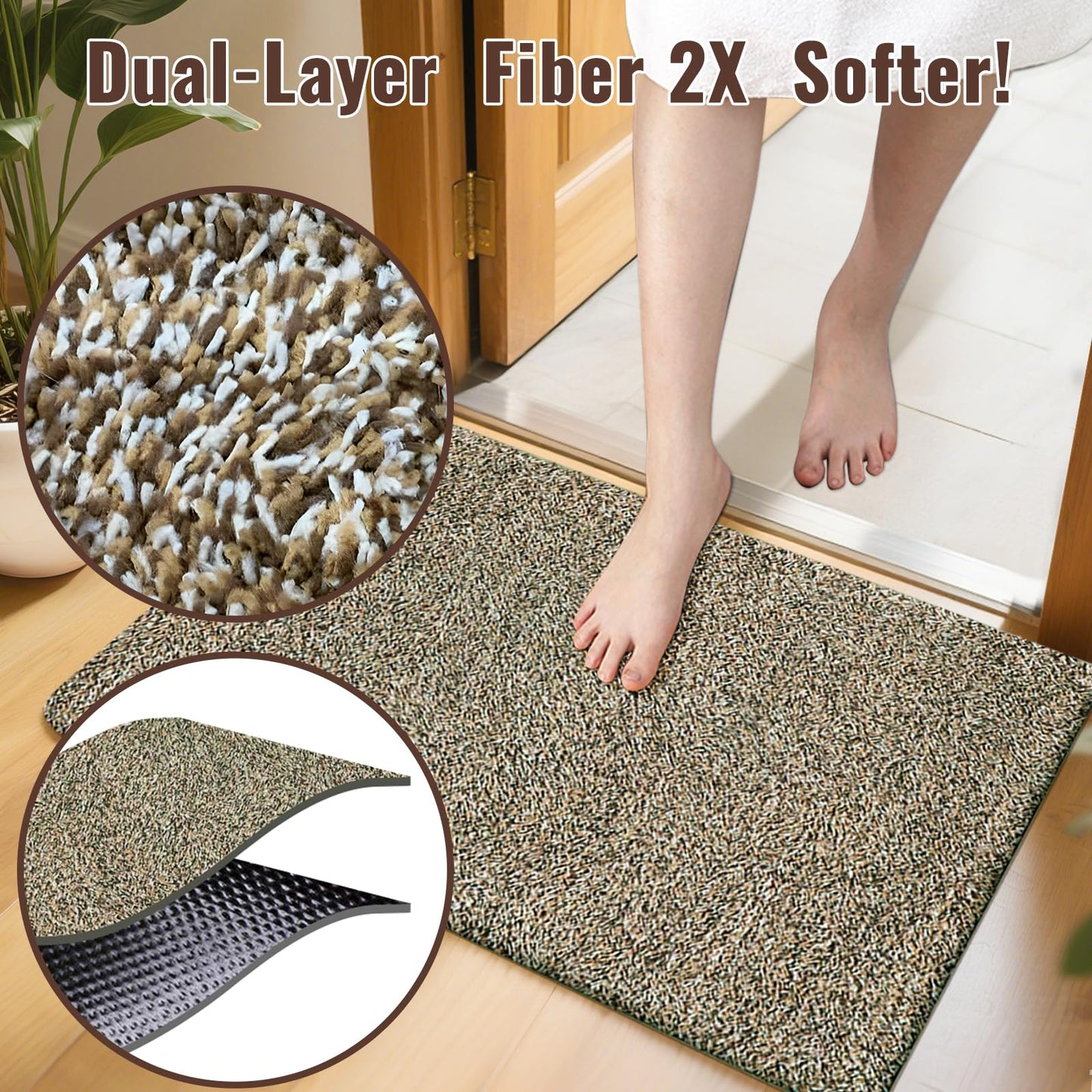 Beau Jardin 36"x24" Doormat Super Absorbent Mud Entryway Non-Slip for Dogs Paws Dirt Trapper Mats Entrance Welcome Doormat Shoes Scraper Low Profile Latex Backing Washable