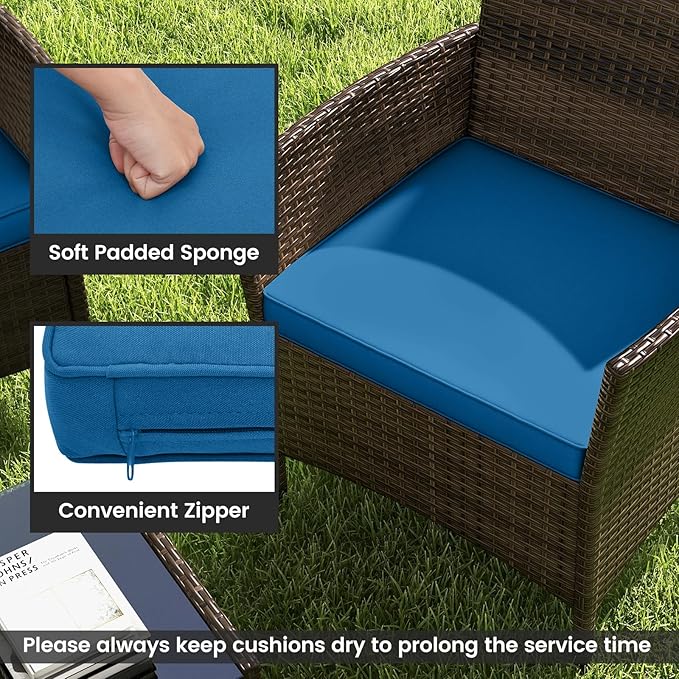 RELAX4LIFE 8-Piece Patio Furniture Set - Rattan Outdoor Conversation Bistro Set w/Cushions, Glass Coffee Table, Wicker Chairs & Loveseat for Garden Backyard Porch, Balcony Furniture Set (2, Peacock)