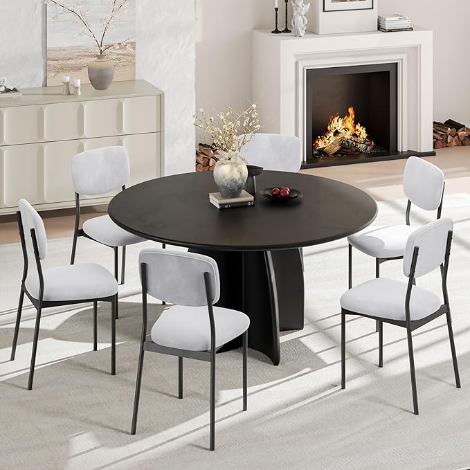 Einhomn Upholstered Dining Chairs Set of 6, Stackable Modern Dining Room Chairs, Kitchen Chairs w/Soft Velvet Backrest & Sturdy Metal Legs for Restaurant, Living Room, Light Grey