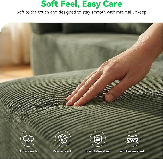 MONVANE 141'' Modular Sectional Sofa, PRO Version U-Shape Boneless Couch, Oversized Deep Seating Cloud Couch, No Assembly, High-Resilience Foam, Soft Corduroy Fabric, for Living Room Apartments Green | Convertible