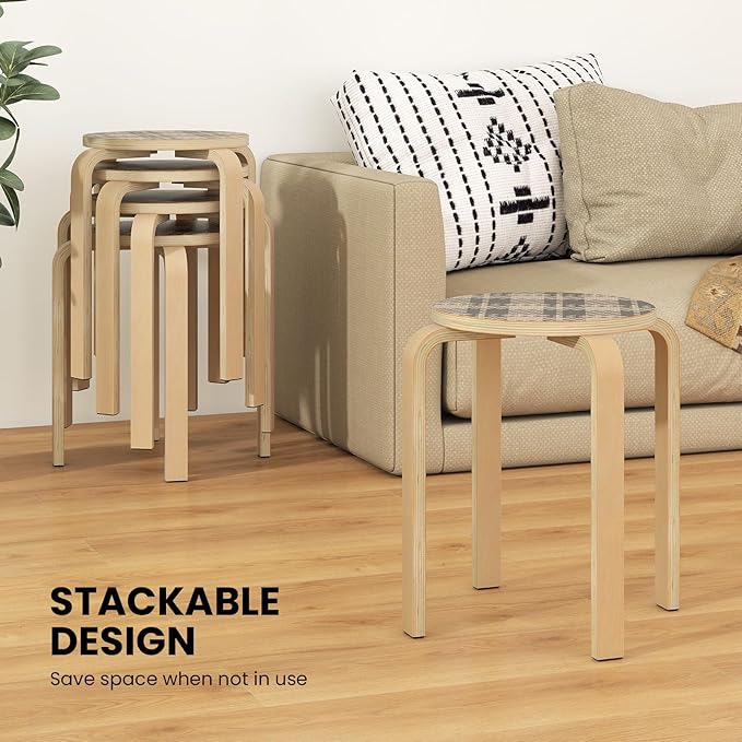 Giantex Stackable Stools Set of 4, 18" Round Stacking Backless Nesting Stools, School Chairs, Flexible Seating for Classroom Elementary, Students, Adults, Kitchen, Dining Room (Natural & Black)