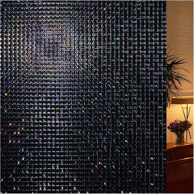 rabbitgoo Window Privacy Film Blackout Mosaic Static Cling Decorative, Removable Rainbow Window Film, Non-Adhesive Heat Control UV Blocking for Bathroom, 35.4 x 157.4 inches Black