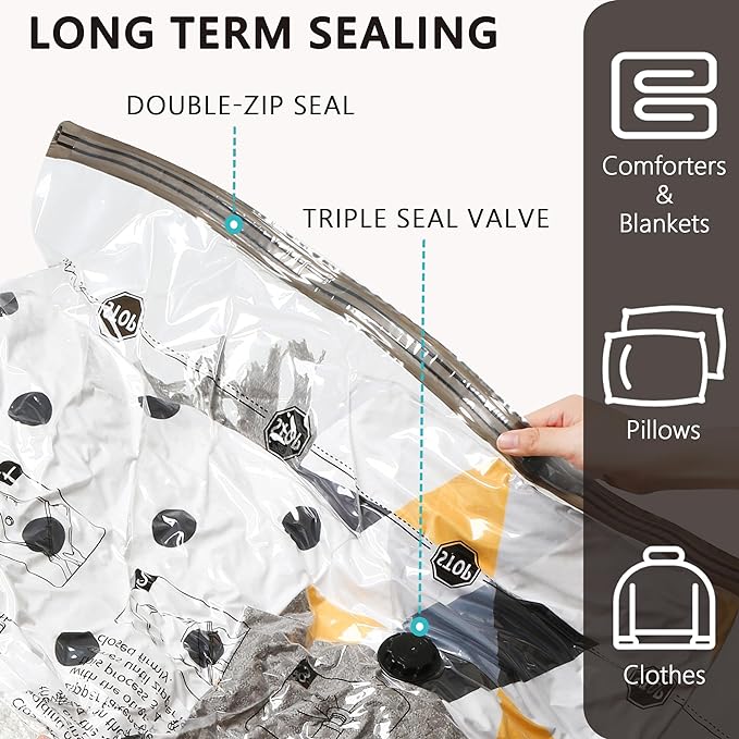 SUOCO 10 Medium Vacuum Storage Bags with Electric Pump, Travel Clothes Space Saver Bags, Compression Airtight Seal Bags for Clothing, Pillows, Comforters, Blankets