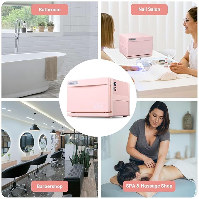 BYOOTIQUE Spa Hot Towel Warmer Nail Salon,8L Small Pink Barber Towel Steamer Machine for Face,Professional Fast Heating Cabinet for Facial Massage Therapy Estheticians,Pink