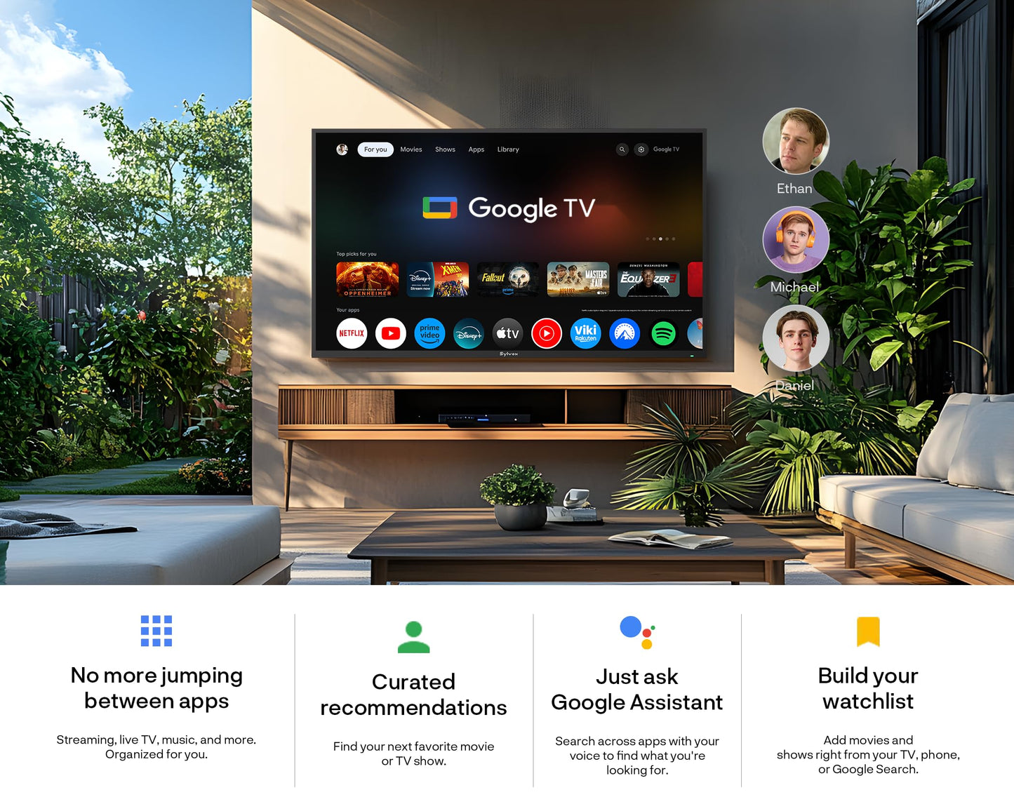 SYLVOX Outdoor TV, 75 inch 120Hz 4K Smart TVs, Weatherproof & IP55 Waterproof, Compatible with Google & Dolby Atmos, Support HDMI 2.1 & USB 3.0, 1000 Nits Outside Television for Gaming (2025 Model)