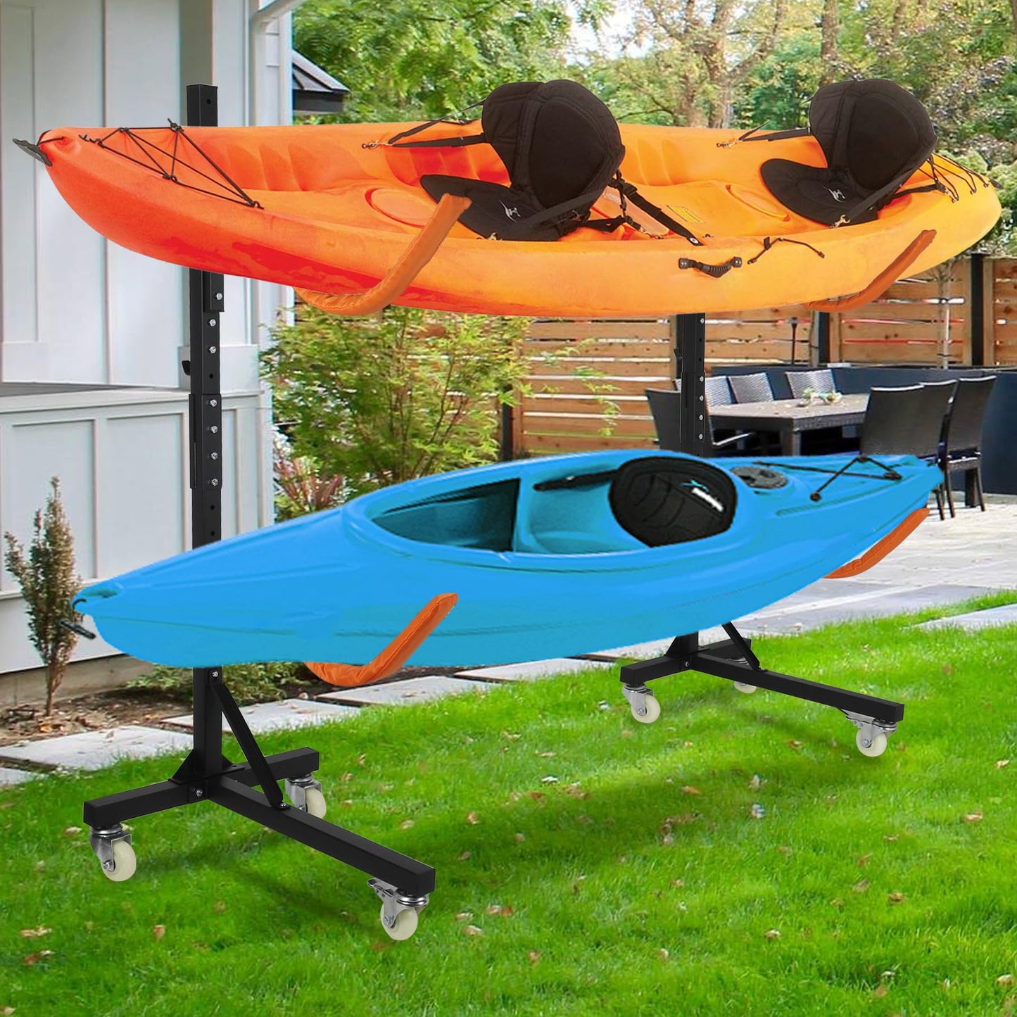 Neorexon Freestanding Kayak Storage Rack, Kayak Racks for Outdoor Storage 2 Kayak, Kayak Stand Heavy Duty Storage for Kayaks, Canoes, SUP and Surfboards