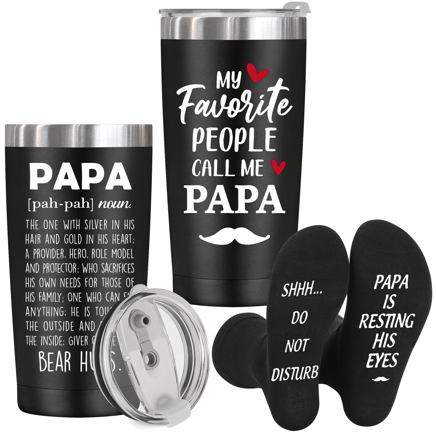 Papa Gifts,Birthday Christmas Gifts for Dad from Daughter Son,Funny Socks 20 Oz Insulated Tumbler Cup Sets Present,Best Gift Ideas for Papa Grandpa Grandparents from Grandkids Granddaughter Grandson