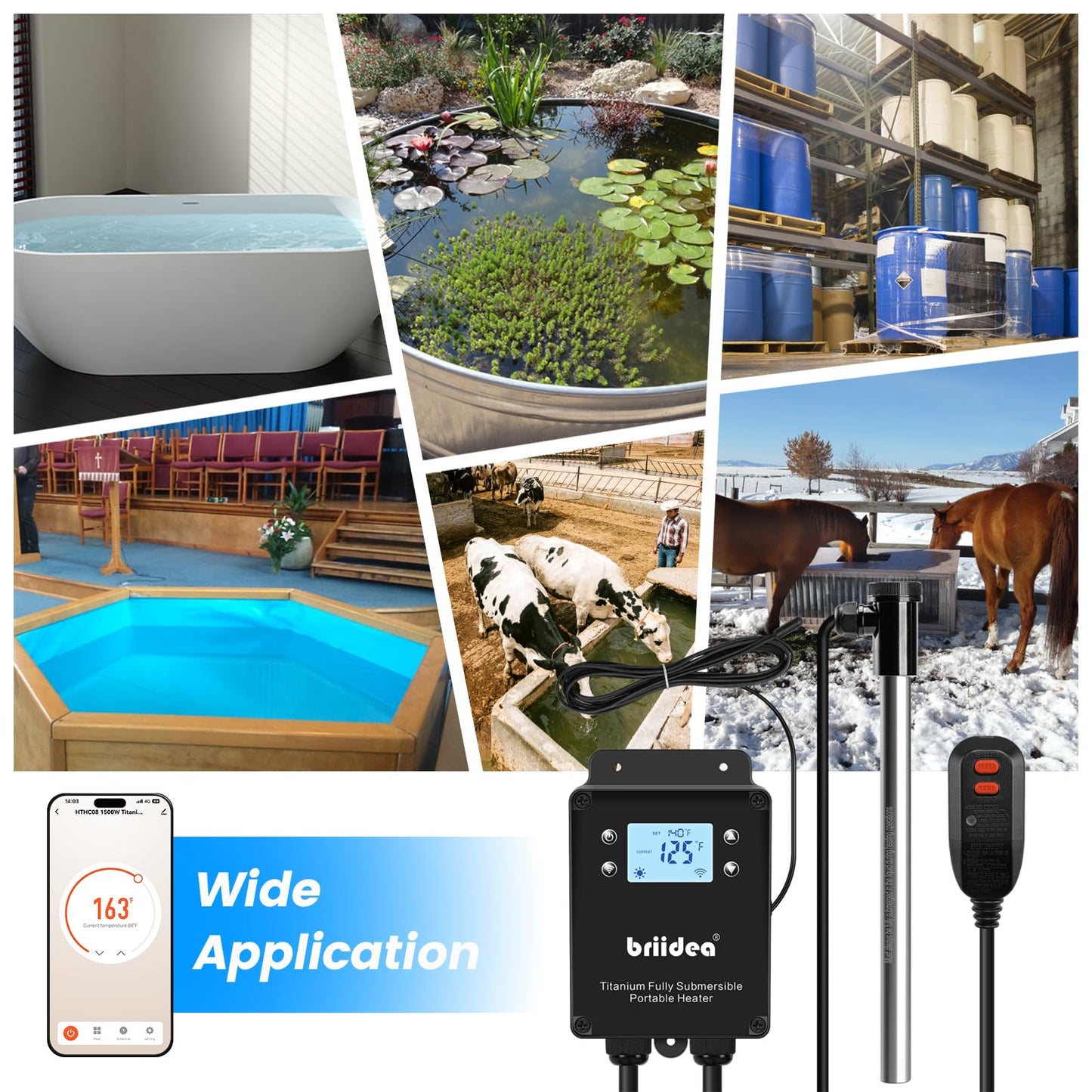 Briidea 120V 1500W WiFi Portable Electric Immersion Water Heater, Compatible with Smart Life APP, Compatible with Alexa, Google Assistant, Anti-Corrosion Sensor, Rapid Heating in Minutes