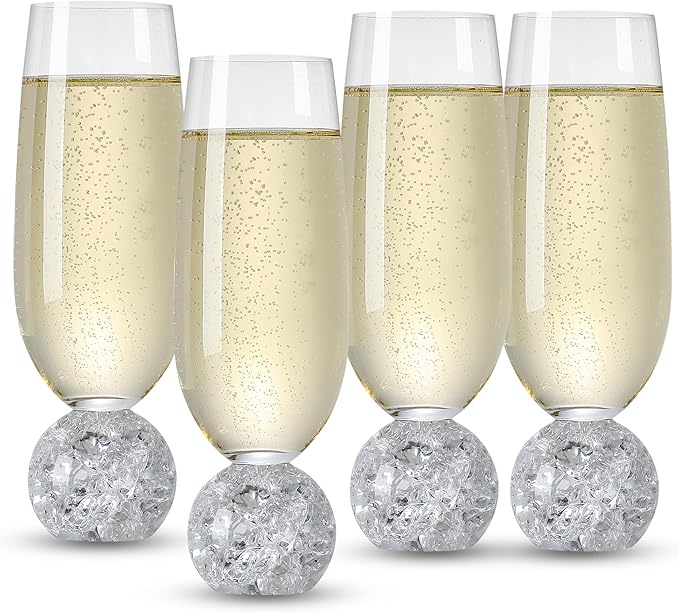 Hanjue Lead-free Crystal Champagne Glasses Set of 4, 7 Oz Clear Champagne Flutes - Ideal for Gifts,Parties, Wedding, Chris...