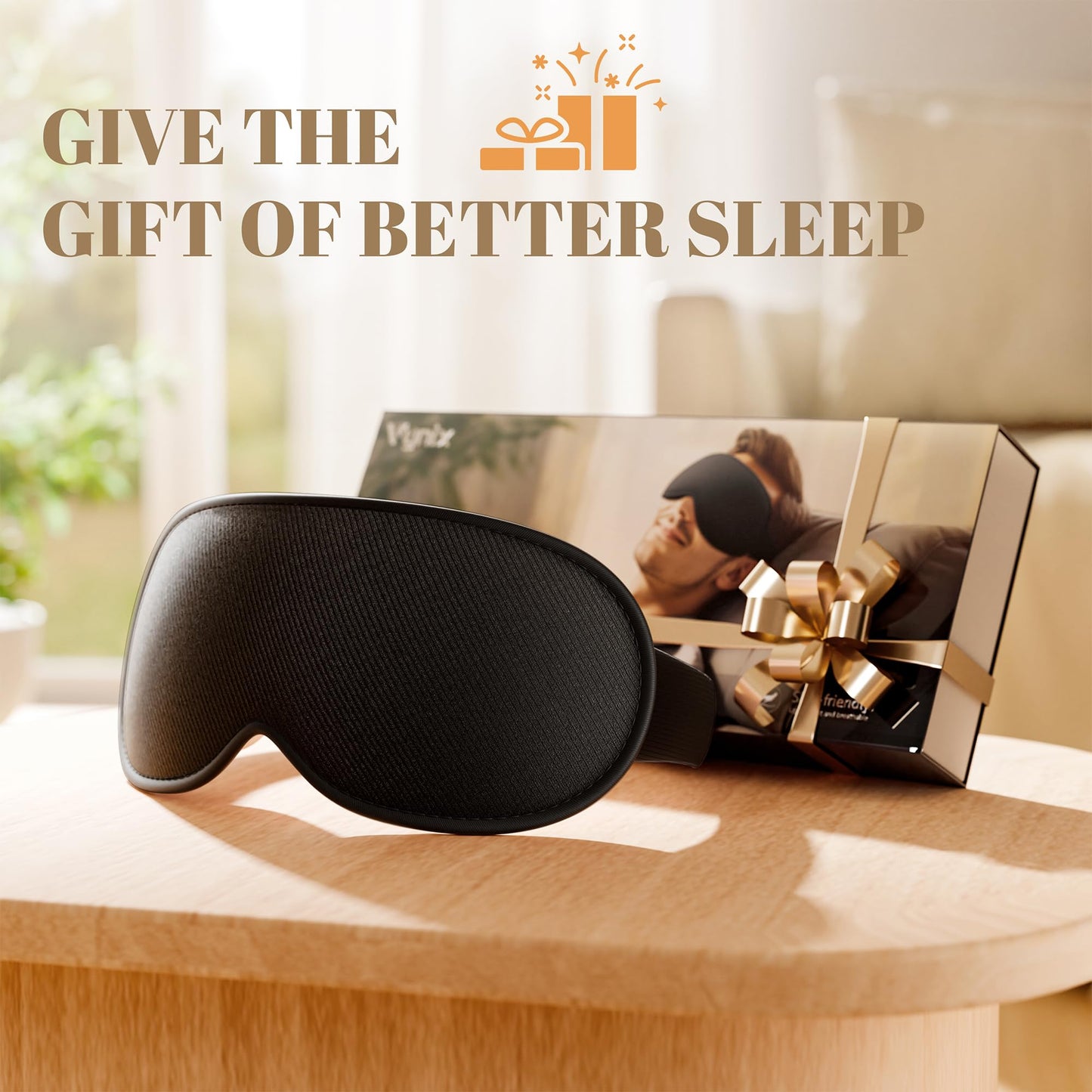 Vynix Sleep Mask for Men Women - 100% Blackout Eye Masks for Sleep, Zero Pressure 3D Sleeping Mask, Adjustable Light Blocking Eye Cover Blindfold for Travel, Nap, Night Work, Office - Black