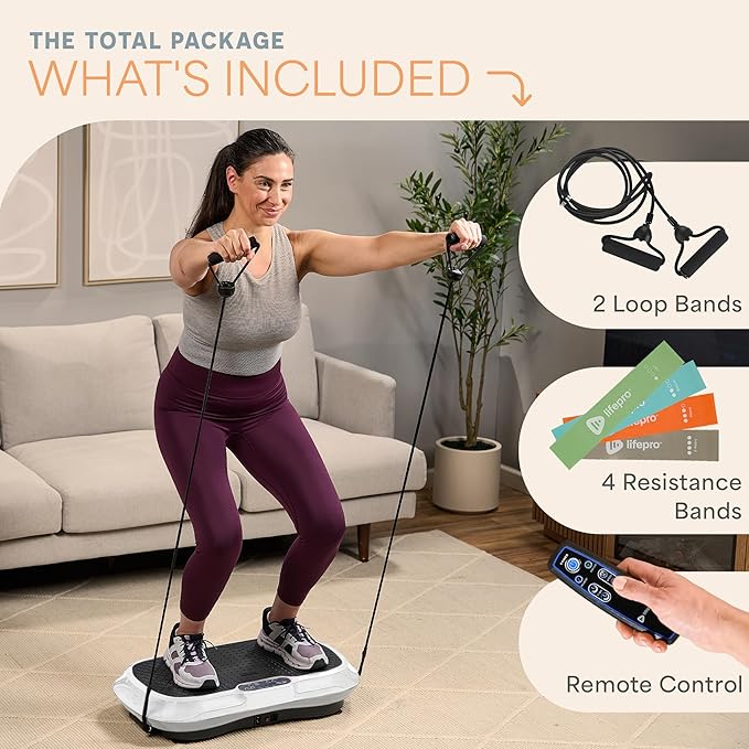 Lifepro Waver Vibration Plate Exercise Machine for Lymphatic Drainage, Muscle Activation, Full-Body Workout Vibrating Platform with Loop Bands, Fitness Equipment for Strength Toning & Fat Loss