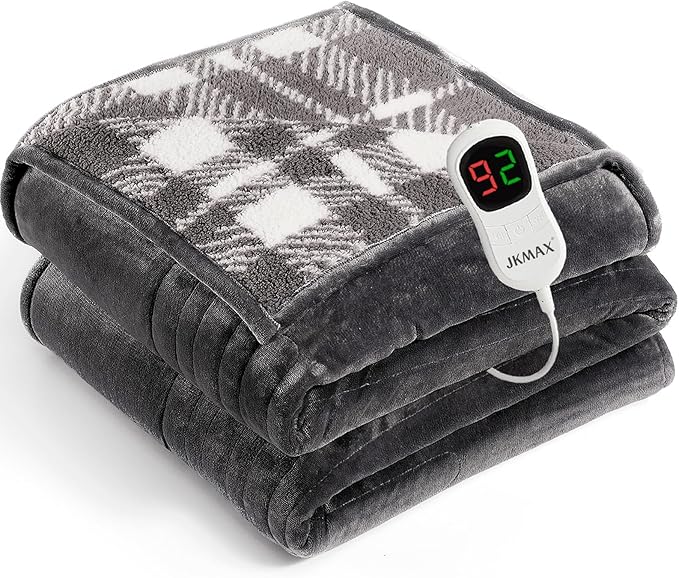 JKMAX Heated Electric Blanket Full Size - 72"x84" Flannel Heating Blanket with 10 Heating Levels & 5 Time Settings Over-He...