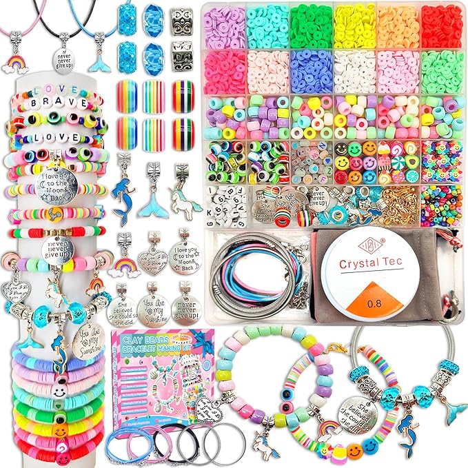leitait Girls Toys Bracelet Making Kit -3400pcs Charm Jewelry Making Kit Supplies,Unicorn/Mermaid Crafts Birthday Christma...