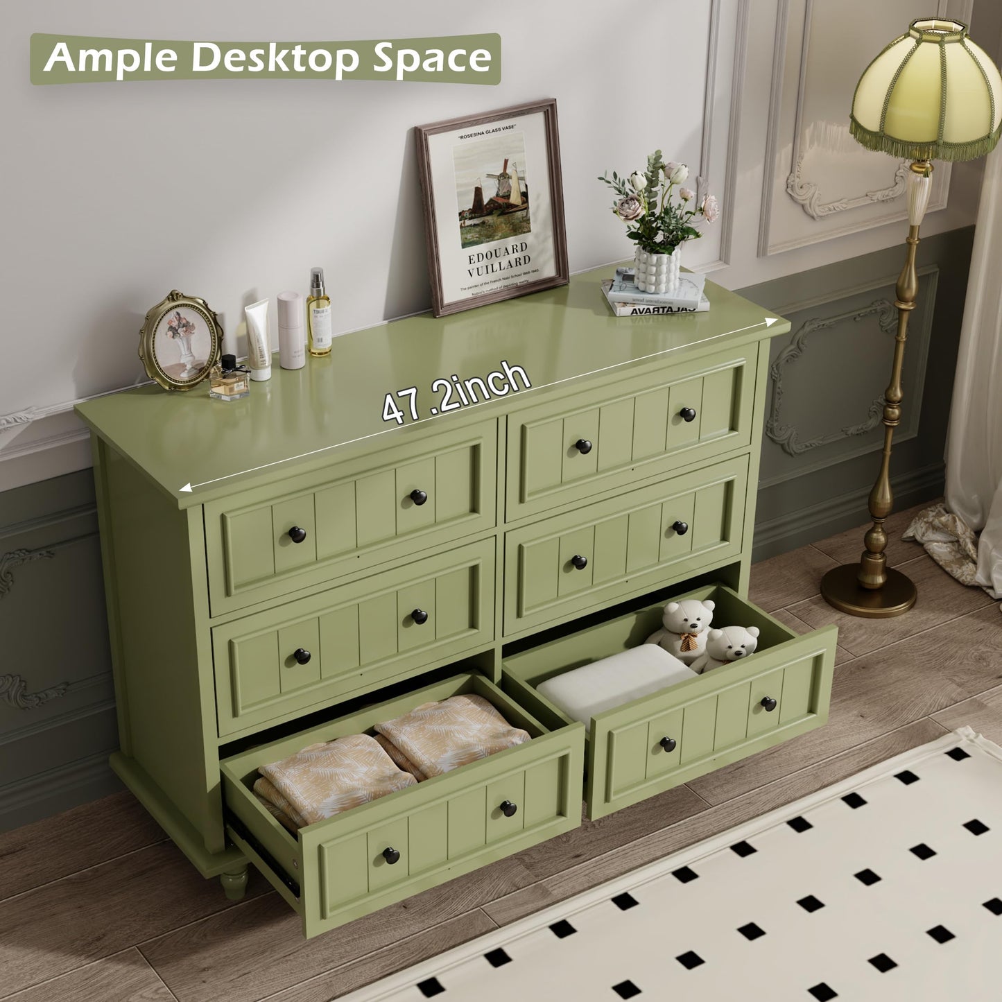 Scurrty 6 Drawer Dresser, Antique Chest of Drawers, Large Cabinet with Storage, Big Dresser for Clothes in Living Room, Bedroom (Black)