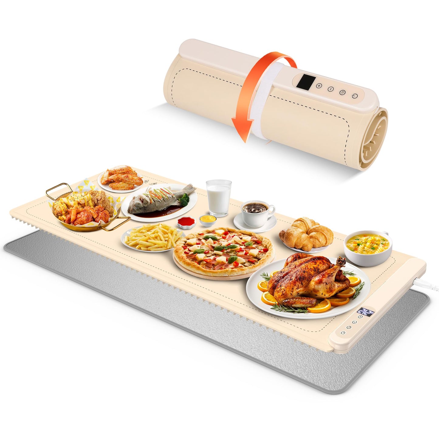 Warming Mat for Food, XXL 35"x16", Electric Warming Tray for Parties Buffet, Graphene 3S Rapid Full-Surface Heating Mat with 8 Level Adjustable Temp and 12 Hours Timer, Included Insulating Mat