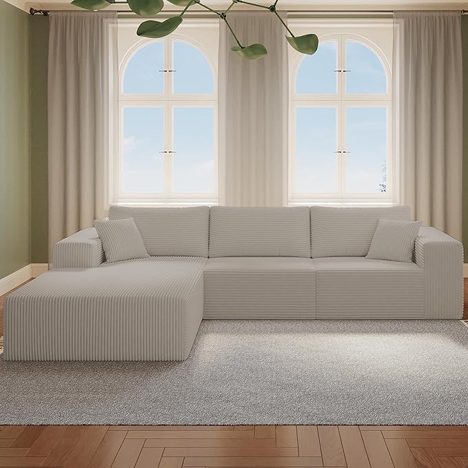 108" Cloud Sectional Couch with L-Shape Chaise,3 Seat Modern Modular Sofa (Grey)