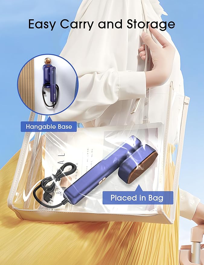Travel Steamer for Clothes,110-240V Portable Iron,15s Heat Up,Steamer ＆ Iron 2 In 1 Handheld Garment Steamer Irons, Travel Size,Large Ceramic Heat Panel,for Global and Europe