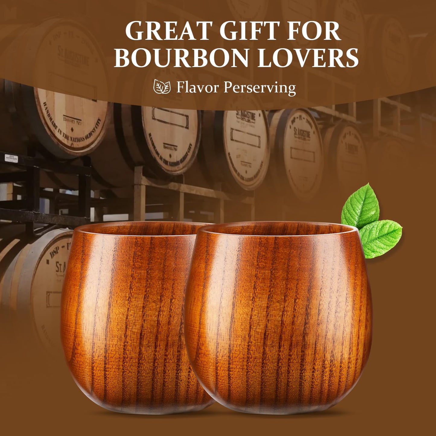 GENUINED Wooden Whiskey Glasses Set of 2, Bourbon Gifts for Men, Anniversary Birthday Gifts, Old Fashioned Wood Bourbon Drinking Glass