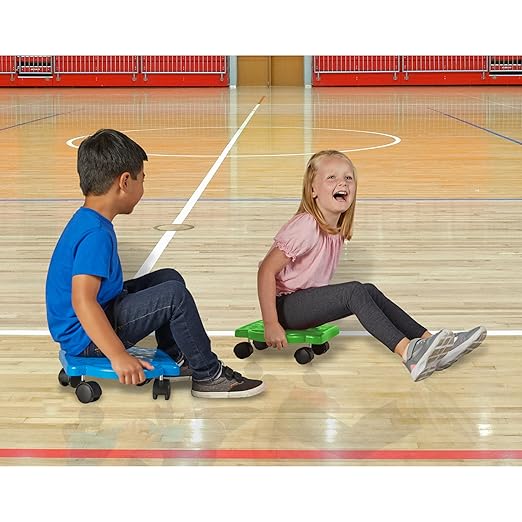 hand2mind Blue Indoor Scooter Board with Handles, Sit Down Floor Scooter, Gym Activities for Kids, Indoor Recess Games, Sport Scooters, Physical Education Equipment, Gross Motor Toys