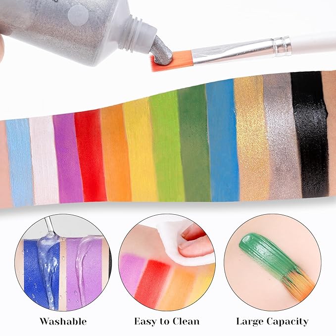 Black Face Paint 70ml - Professional Water-Based Full Coverage Body Paint for Skeleton, Clown & Vampire Looks, Non-Toxic Washable Face Body Paint for Adults Halloween SFX Cosplay Makeup